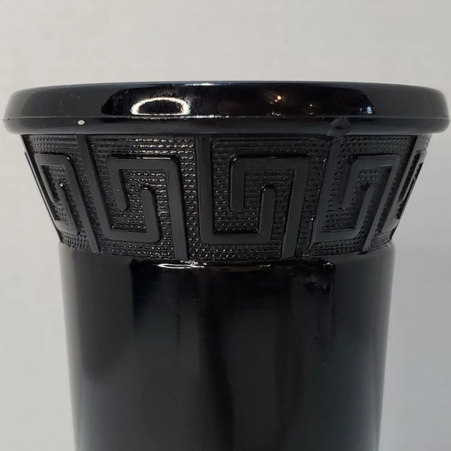Black Art Deco Le Smith Black Amethyst Greek Key Vase For Sale - Image 8 of 9