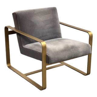 Restoration Hardware Miles Velvet + Brass Arm Chair For Sale