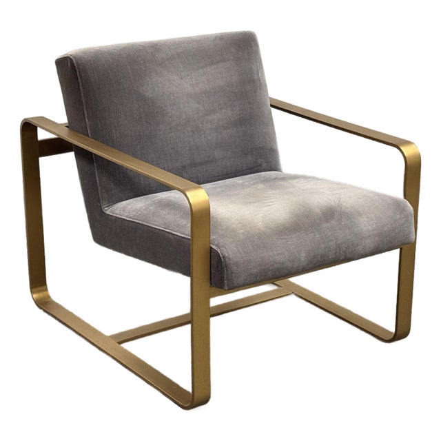 Restoration Hardware Miles Velvet + Brass Arm Chair For Sale