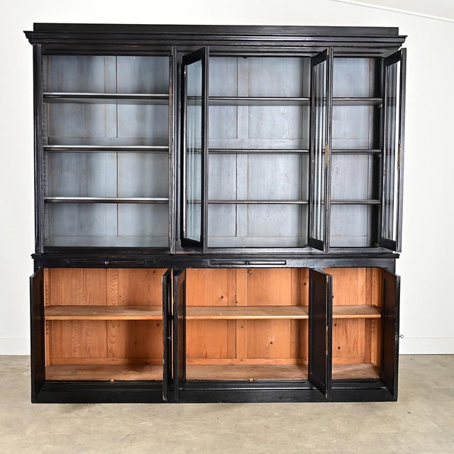 English Antique Painted & Ebonized Large Bookcase For Sale - Image 11 of 14
