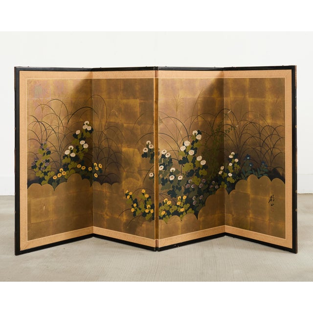 Japanese Showa Four Panel Screen Autumn Foliage For Sale - Image 4 of 18