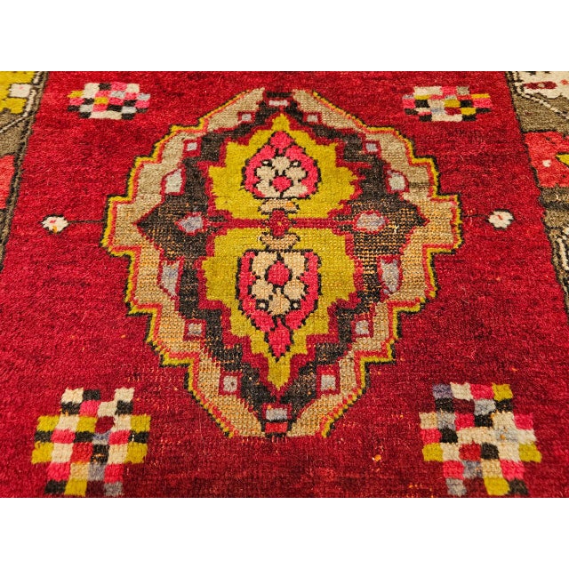 Turkish Early 20th Century Turkish Oushak Hand-Knotted Area Rug, , Red & Yellow, 2' x 2' For Sale - Image 3 of 7