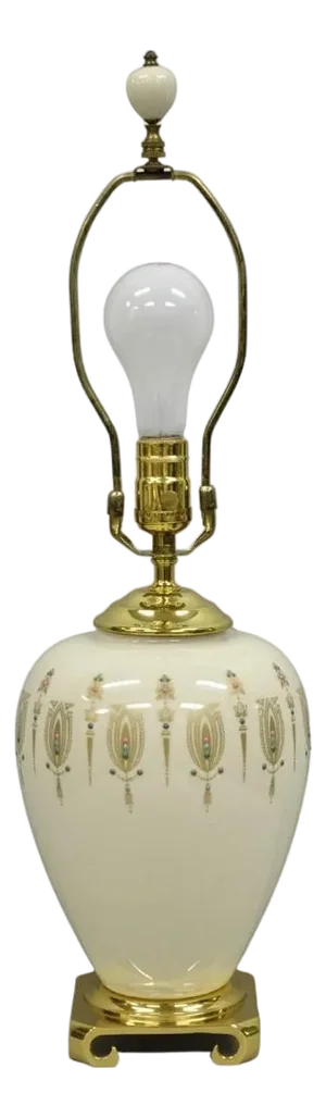 Vintage Lenox Porcelain and Brass Cream Jardinierie Decorated Table Lamp