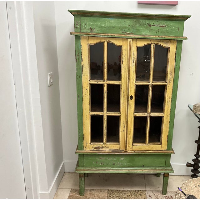 Dark Green 19th Century Painted Jelly Cupboard With Glass Doors and Original Patina For Sale - Image 8 of 16