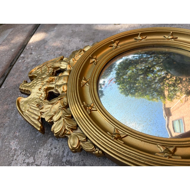 Antique Federal Convex Eagle Mirror Gold Gilt Americana Bullseye Wall Mirror For Sale - Image 9 of 11
