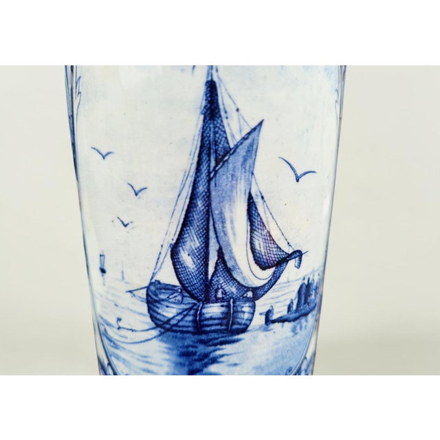 Vintage Hand-Painted Dutch Delft Blue Sailing Ship Vase, 1950s For Sale - Image 12 of 17