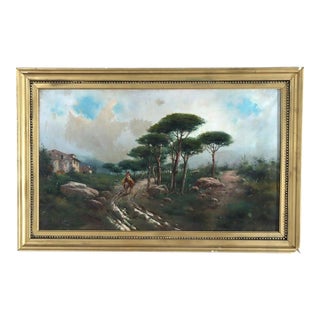 Large Antique Oil on Canvas Landscape Painting C1907 For Sale