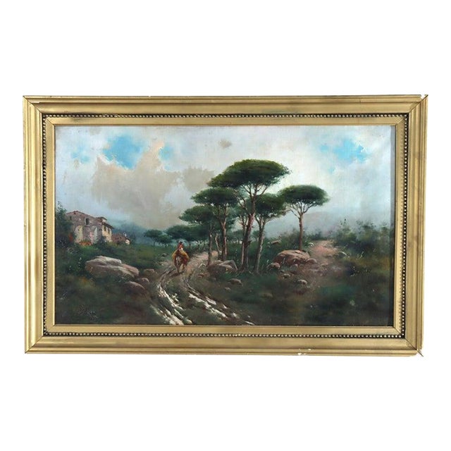 Large Antique Oil on Canvas Landscape Painting C1907 For Sale