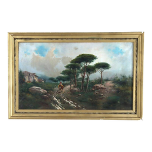 Large Antique Oil on Canvas Landscape Painting C1907