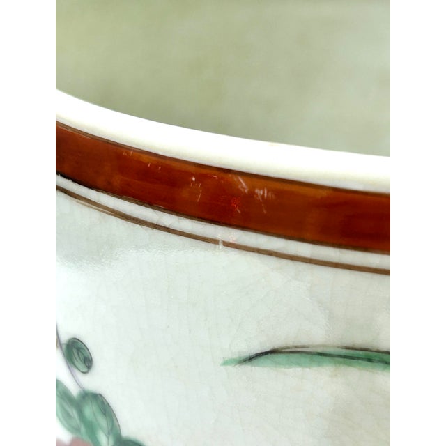 Vintage Asian Chinoiserie Floral Cachepot Planter Compote - Double Handle For Sale - Image 9 of 11