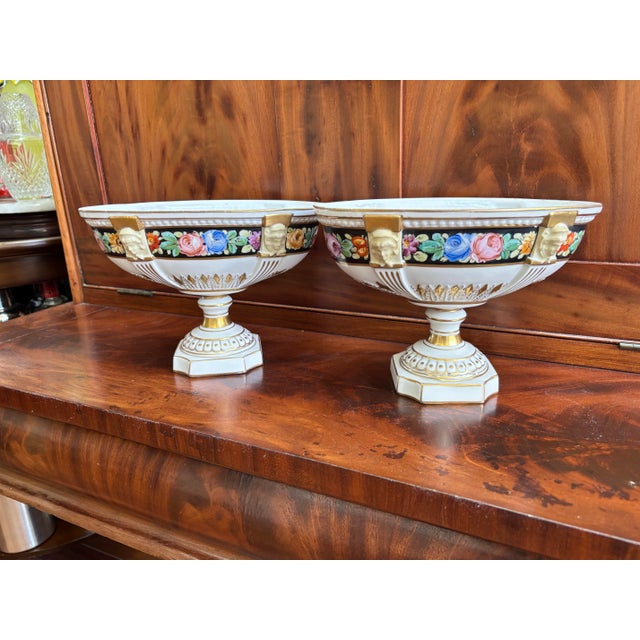 Pair of Ferdinand Bing & Co. Tazze-(French, late 19th-early 20th century) with gilt accents and floral motifs, marked on...