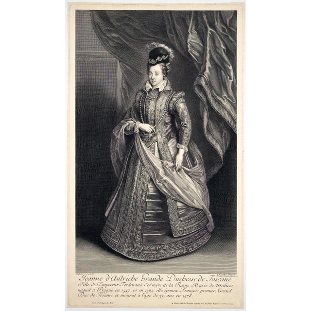 Gérard Edelinck, Joan of Austria, 1707, Copperplate Engraving For Sale - Image 3 of 4