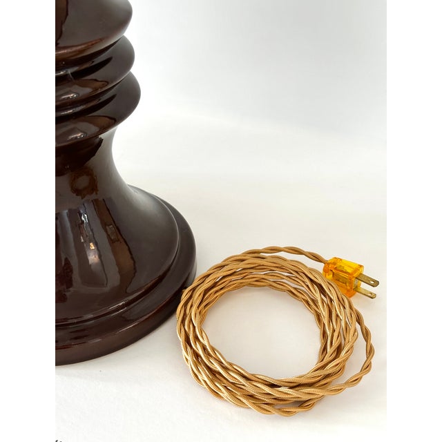 1960s Large Glossy Brown MId Century Modern Ribbed Ceramic Table Lamps - a Pair For Sale - Image 15 of 15