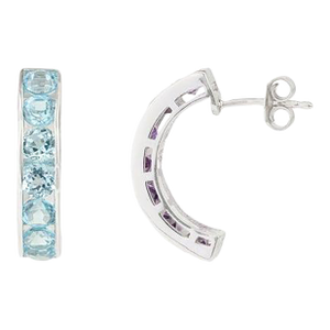 925 Sterling Silver Sky Blue Topaz Channel Set Birthstone Earrings- 2 Pieces