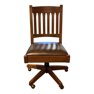 Stickley Mission Armless Swivel Leather Chair For Sale
