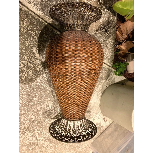 Large Mid 20th Century Wicker & Metal Floor Vase Chairish