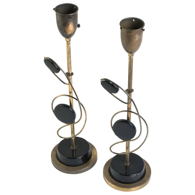 Metal 1950s Atomic Brass or Metal Lamps - a Pair For Sale - Image 7 of 7