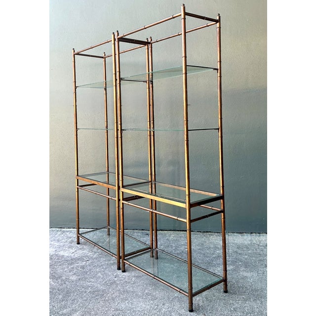 Vintage Metal and Glass Etagere Shelves - Pair For Sale - Image 10 of 12