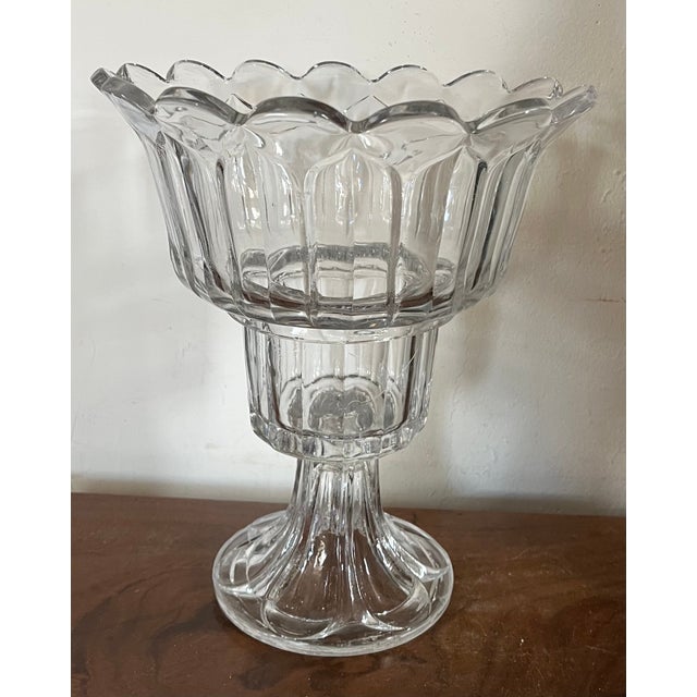 American Large Antique 19th Century American Flint Glass Crystal Footed Centerpiece Fruit Bowl or Pineapple Stand For Sale - Image 3 of 12