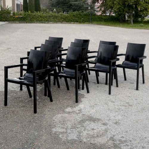 This extraordinary set of ten deville chairs, designed by christophe pillet for driade, embodies contemporary elegance...