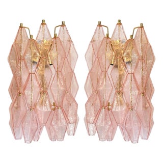 Pink Poliedri Murano Glass Wall Sconces by Simoeng, Set of 2 For Sale