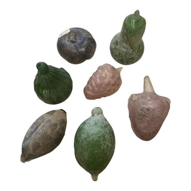 1980s Italian Murano Glass Assorted Colorful Fruit - Set of 7 For Sale