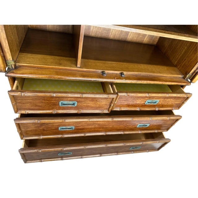 2000s Drexel Heritage Faux Bamboo Armoire Draws Doors Wood Chinoiserie Tv Cabinet Two Piece For Sale In Los Angeles - Image 6 of 15