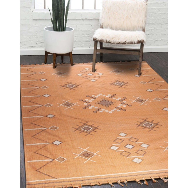 2020s 8x10 Fiona Penelope Coral Geometric Modern Flatweave Carpet Rug For Sale - Image 5 of 7