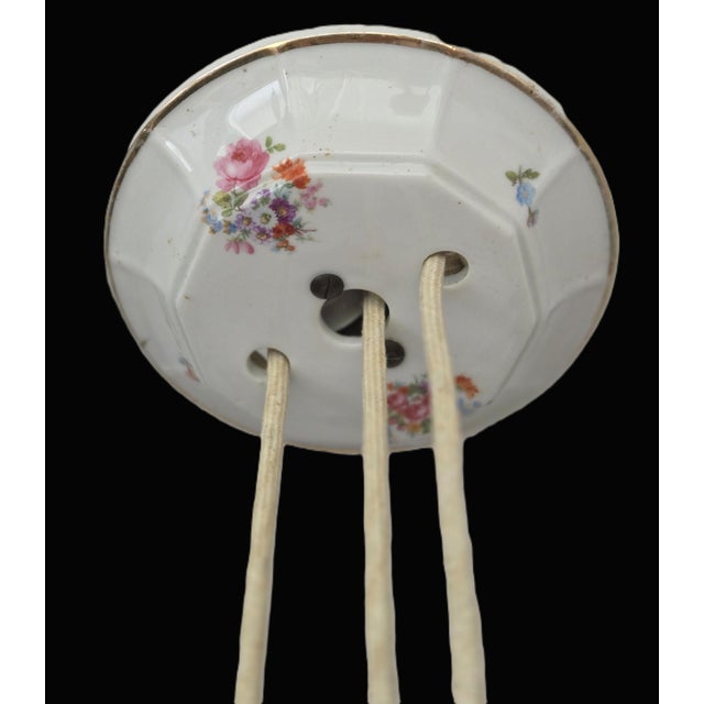 Vintage German Porcelain Pulley Pendant Lamp: Antique Floral Hand-Painted Drawbar Light For Sale - Image 10 of 11