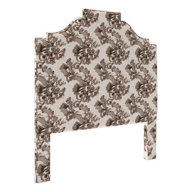 Nina Headboard in Schumacher Pyne Hollyhock, Charcoal - King For Sale