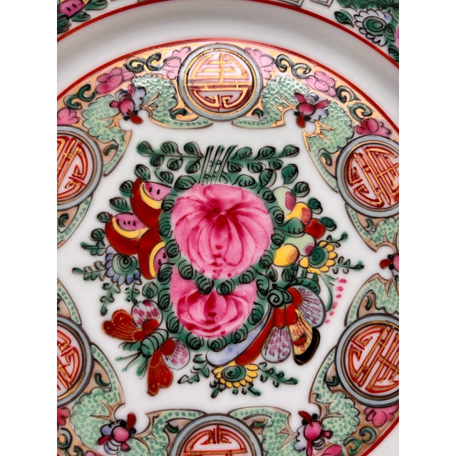 Vintage Chinese Famille Rose Canton Porcelain Dinner Plates For Sale - Image 11 of 12