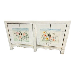 Antique Vintage Handpainted Asian Buffet Cabinet For Sale