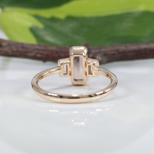 Orange Imperial Topaz Ring With Earth-Mined Diamond Accents in Solid 14k Gold, 9x3.5mm, Size 6.75 For Sale - Image 8 of 9