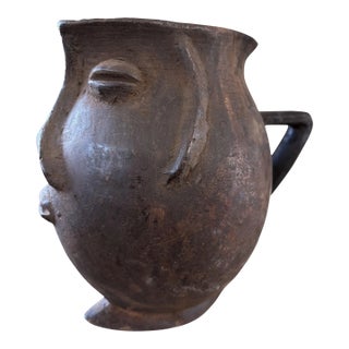 Lg Vintage Kuba Wooden Cup Figural Head Congo 8.5"h For Sale