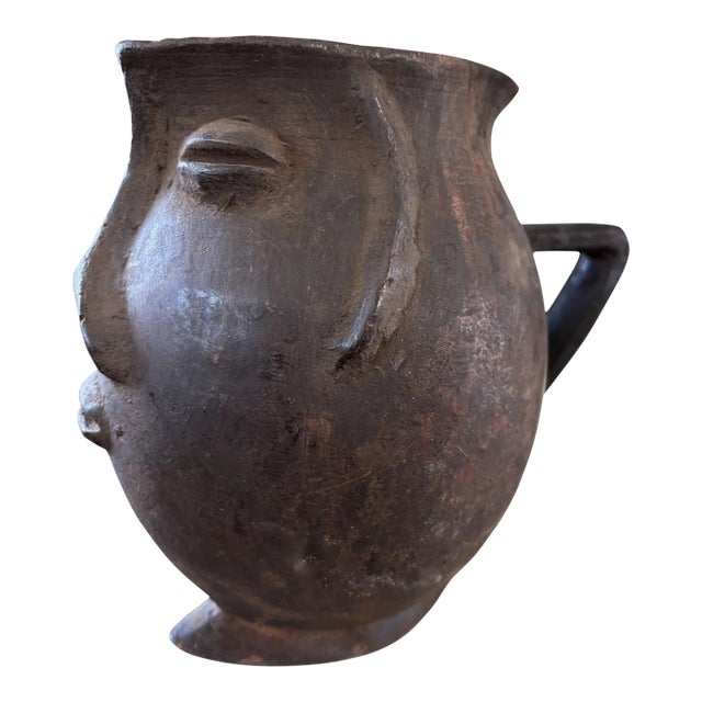 Lg Vintage Kuba Wooden Cup Figural Head Congo 8.5"h For Sale