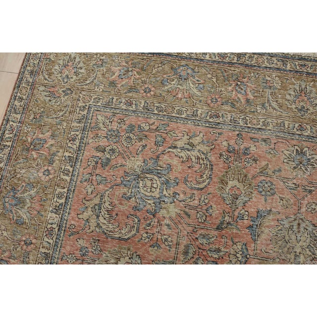 Textile Tabriz Rug 8’8” X 11’7” Pink Wool Vintage Distressed Hand-Knotted Carpet For Sale - Image 7 of 15