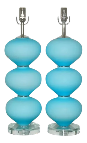 Vintage Murano Satin Glass Lamps Blue