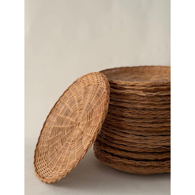 Contemporary Vintage Woven Wicker Charger Plates — Set of 22 For Sale - Image 3 of 4