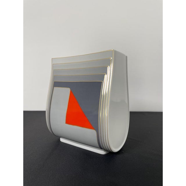 Gray and Red with Gold Stripe Vase by Christa Goltz for Rosenthal, 1980s For Sale - Image 11 of 11