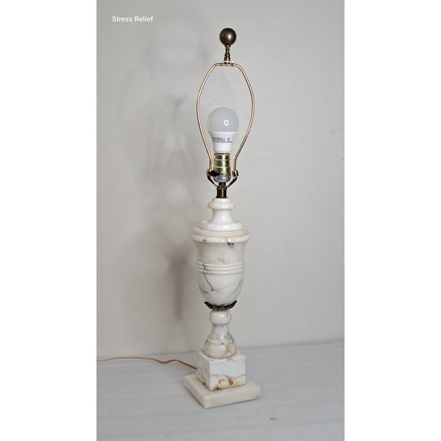Mid 20th Century Italian Neoclassical Carved Alabaster Urn Lamp With Interior Night Light For Sale - Image 4 of 14