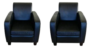 Art Deco Black Leather Armchairs, Set of 2