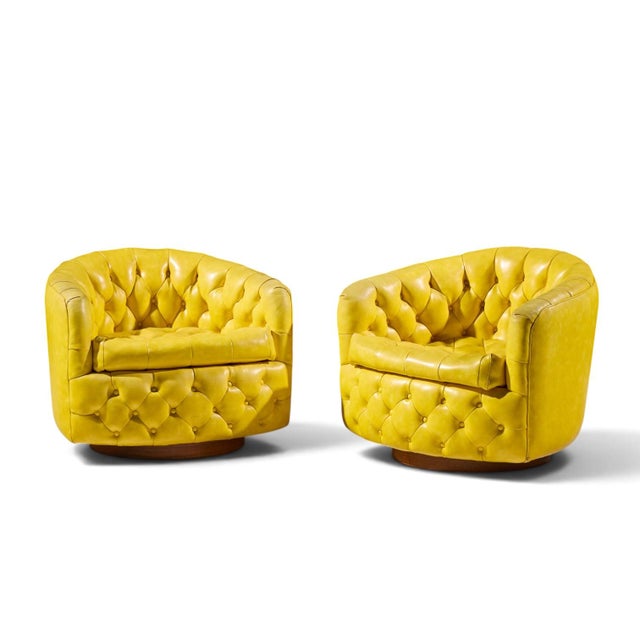 Mid-Century Modern Milo Baughman for Thayer Coggin Mid Century Tufted Swivel Lounge Chairs - Pair For Sale - Image 3 of 13
