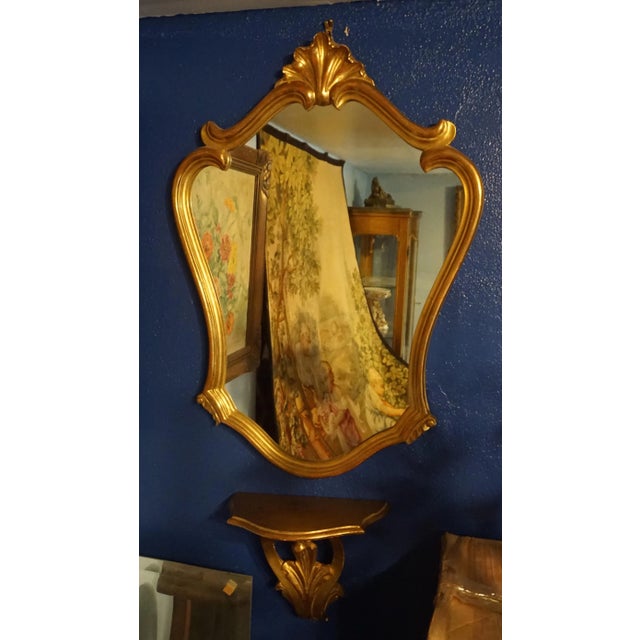 Vintage Hollywood Regency Gilt Wall Mirror With Matching Console Shelf For Sale - Image 11 of 11