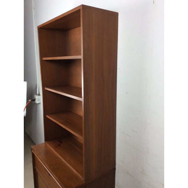 Lane Furniture Mid Century Modern Two Piece Shelving Unit With Caned Cabinet Doors For Sale - Image 4 of 18