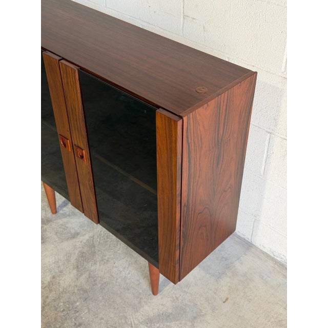 1960s Rosewood Cabinet With Smoked Glass Doors and Built in Lamp Denmark 1960s For Sale - Image 5 of 10