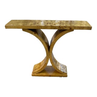Vintage European Art Deco Olive Wood Console Table For Sale