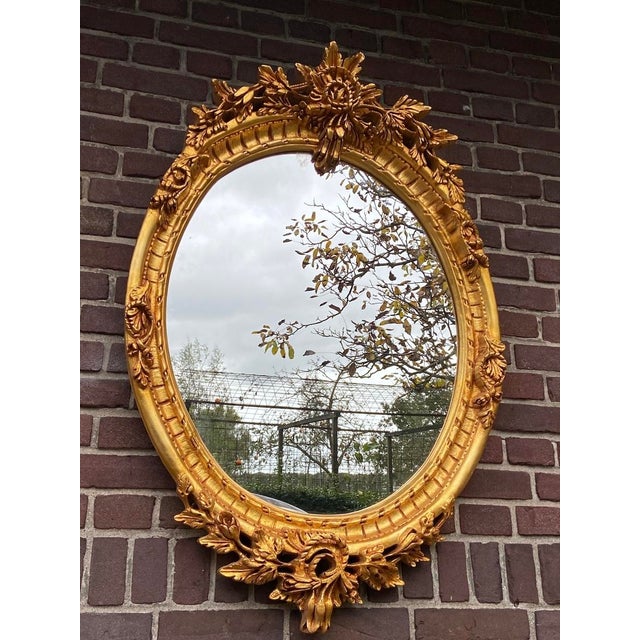 20thC Louis XVI Gilded Beech Oval Gold Leaf Wall Mirror For Sale - Image 4 of 18