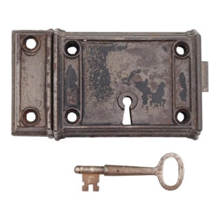 Antique Victorian Cast Iron Deadbolt Rim Lock With Key For Sale