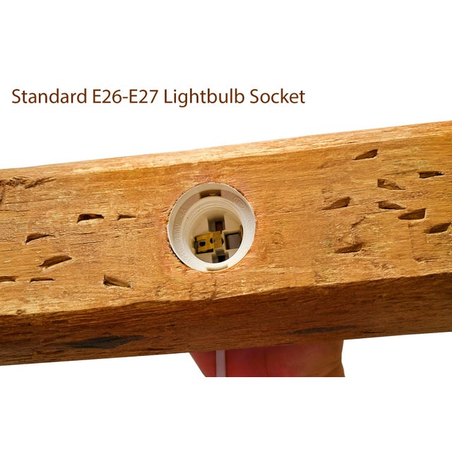 Handmade Modern Solid Natural Reclaimed Wood Edison Filament Lamp Desk Table Top With Switch Key For Sale - Image 6 of 8