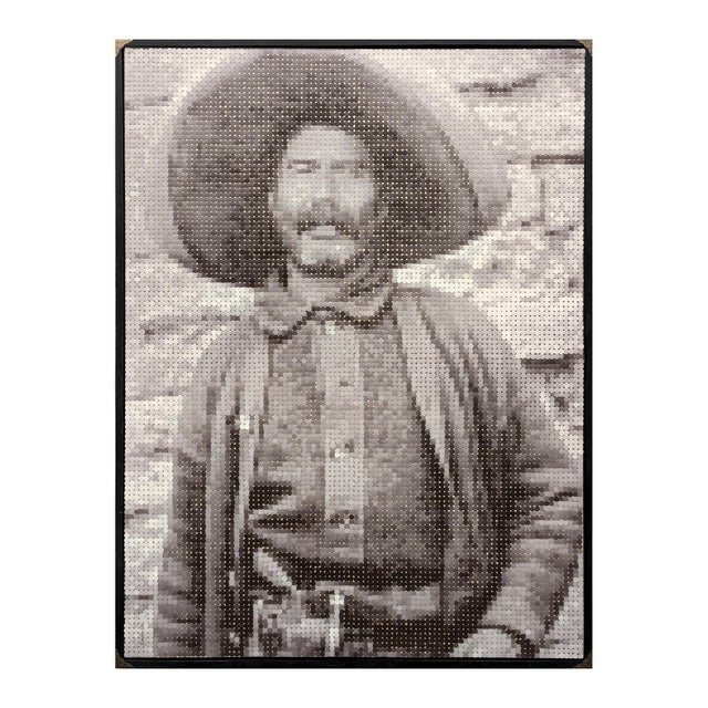 Contemporary pixelated portrait painting of Frank "Pistol Pete" Eaton, a scout, sheriff, and cowboy in the American Wild...